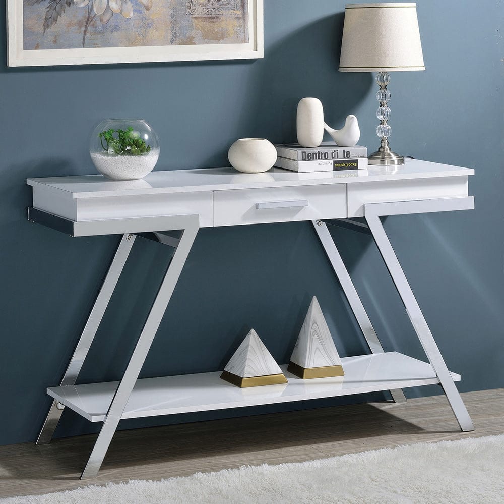 Furniture of America - Titus Sofa Table in White/Chrome - CM4193WH-S View 1