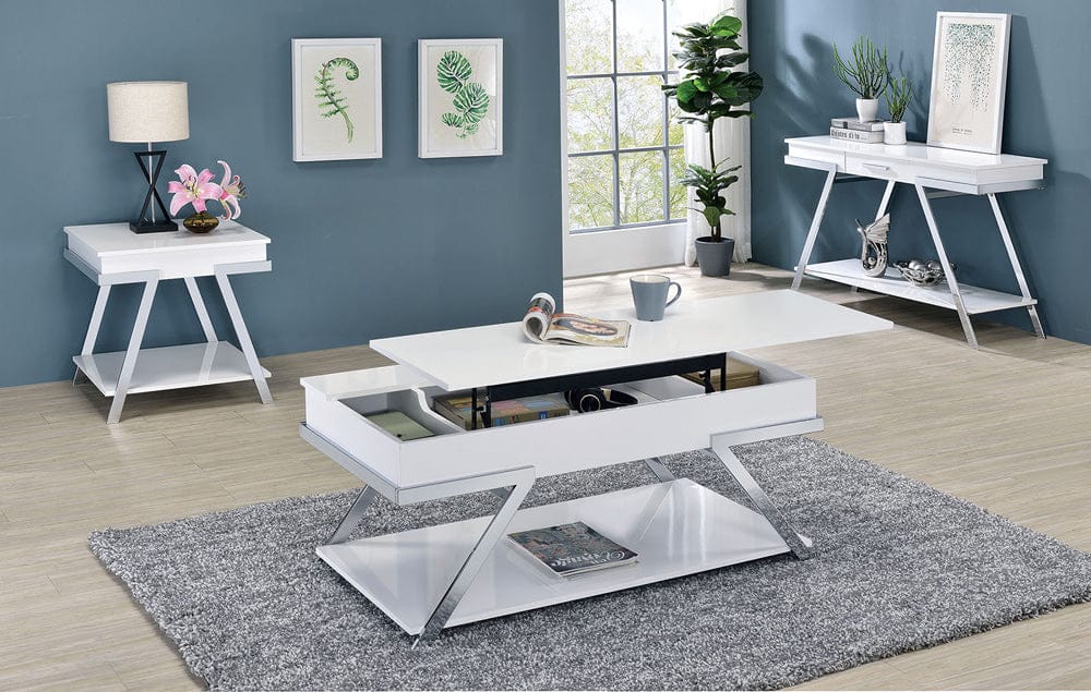 Furniture of America - Titus Sofa Table in White/Chrome - CM4193WH-S View 2