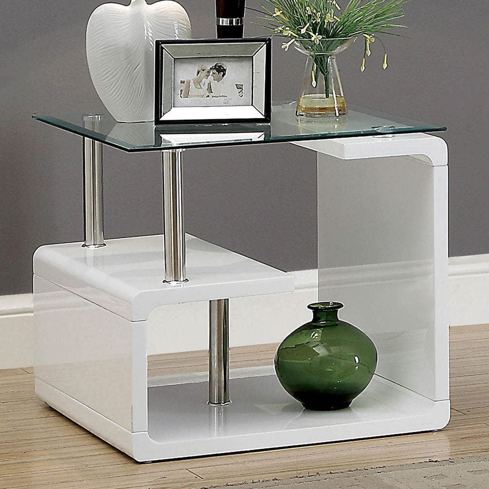 Furniture of America - Torkel End Table in White/Chrome - CM4056E View 1