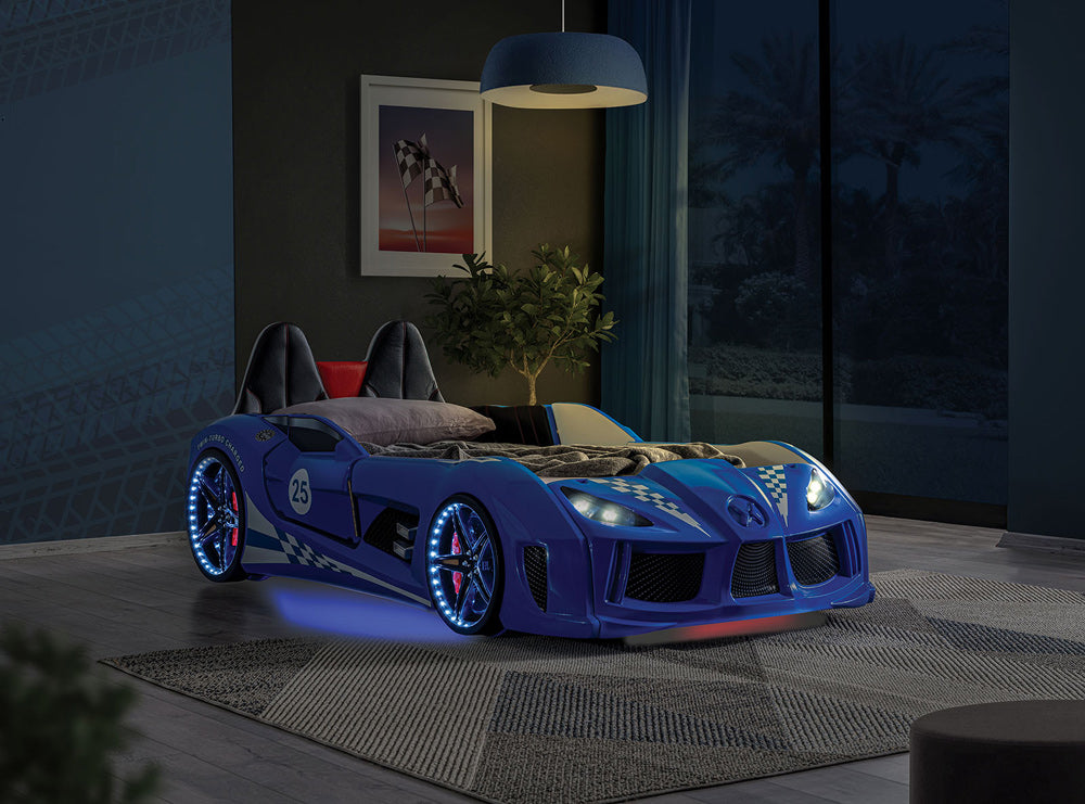 Furniture of America - Trackster Twin Car Bed in Blue - FOA7723BL-BED View 2