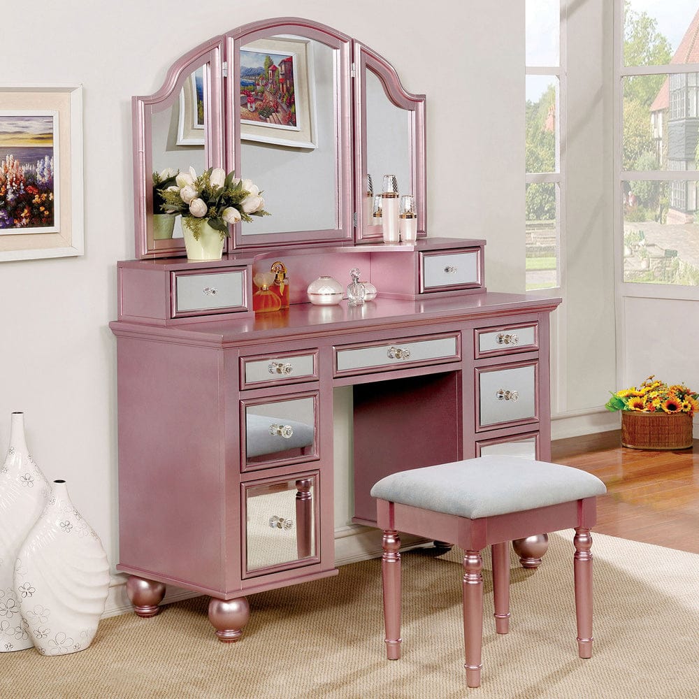 Furniture of America - Tracy Vanity w/ Stool in Rose Gold - CM-DK6162RG View 1