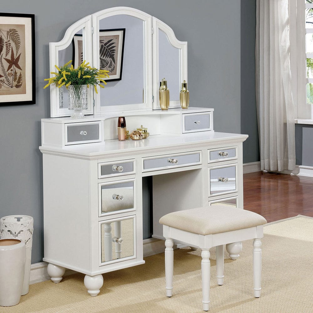 Furniture of America - Tracy Vanity w/ Stool in White - CM-DK6162WH View 1