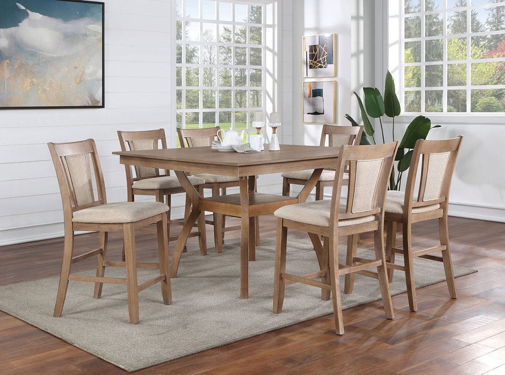 Furniture of America - Upminster 7 Pc. Counter Ht. Table Set in Natural Tone/Beige - CM3984NT-PT-7PC View 1