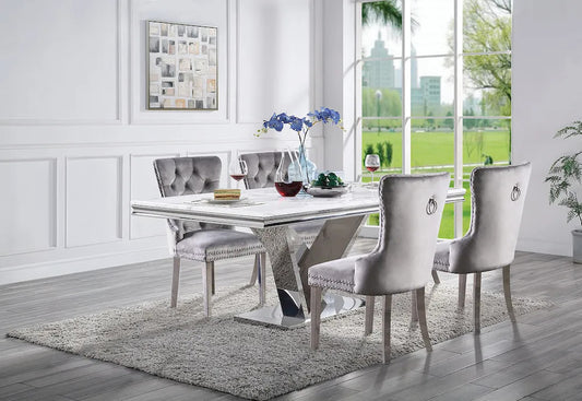 Furniture of America - Valdevers - 4 Pc. Dining Table Set, Gray Chairs - CM3294T-5PC-AC261GY view 1