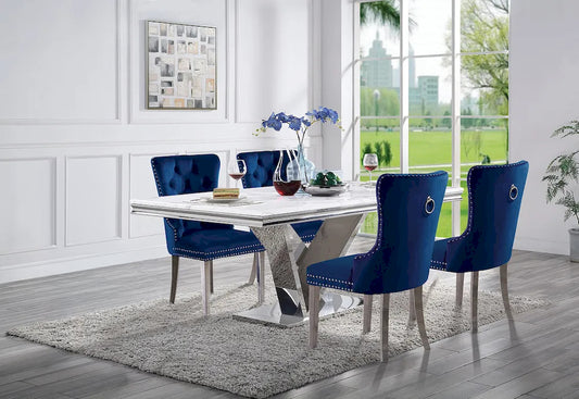 Furniture of America - Valdevers - 4 Pc. Dining Table Set, Navy Chairs - CM3294T-5PC-AC261NV view 1