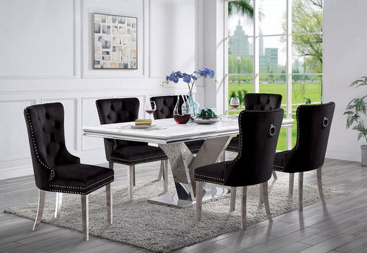 Furniture of America - Valdevers 7 Pc. Dining Table Set in Chrome/Black - CM3294T-7PC-AC261BK View 1