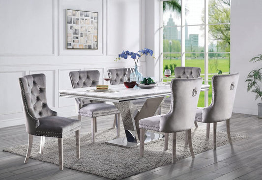 Furniture of America - Valdevers 7 Pc. Dining Table Set in Chrome/Gray - CM3294T-7PC-AC261GY View 1