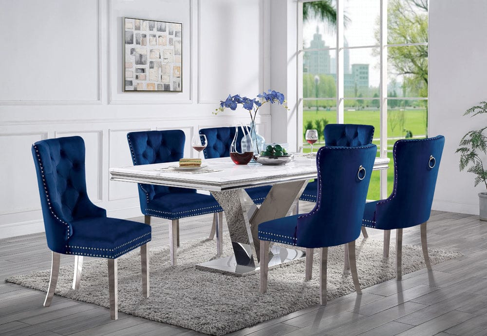 Furniture of America - Valdevers 7 Pc. Dining Table Set in Chrome/Navy - CM3294T-7PC-AC261NV View 1