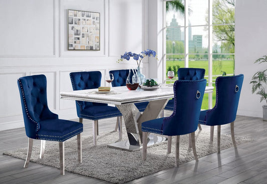 Furniture of America - Valdevers 7 Pc. Dining Table Set in Chrome/Navy - CM3294T-7PC-AC261NV View 1
