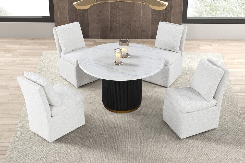 Furniture of America - Varde Round Dining Marble Table in Black/White - FM3431WH-RT-TABLE View 2