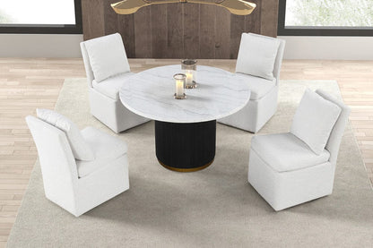 Furniture of America - Varde Round Dining Marble Table in Black/White - FM3431WH-RT-TABLE View 2