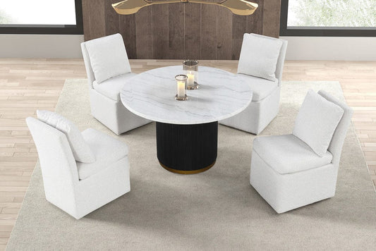 Furniture of America - Varde Round Dining Marble Table in Black/White - FM3431WH-RT-TABLE View 2