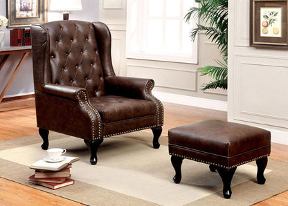 Furniture of America - Vaugh Accent Chair w/ Ottoman in Rustic Brown - CM-AC6801BR-SET View 1