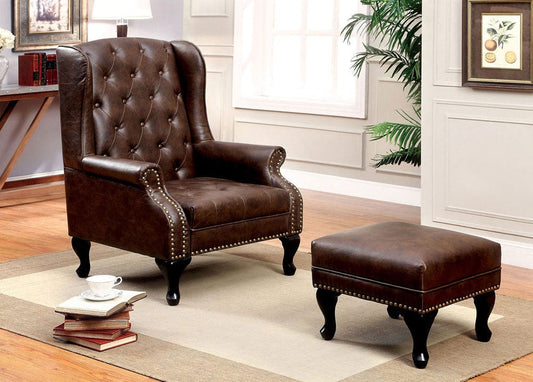 Furniture of America - Vaugh Accent Chair w/ Ottoman in Rustic Brown - CM-AC6801BR-SET View 1