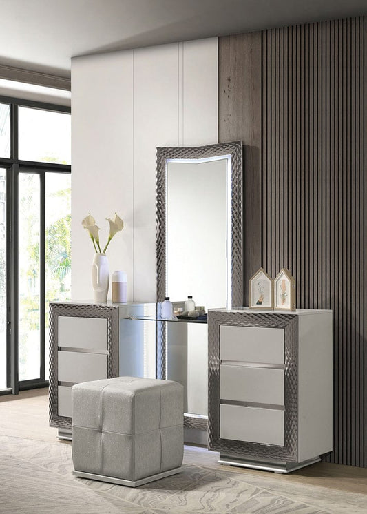 Furniture of America - Ventnor Vanity Set w/ Stool in Gray - FM7251GY-V-SET View 2