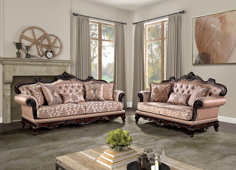 Furniture of America - Veracruz Sofa + Loveseat in Dark Cherry/Light Brown - FM65002BR-2PC View 2
