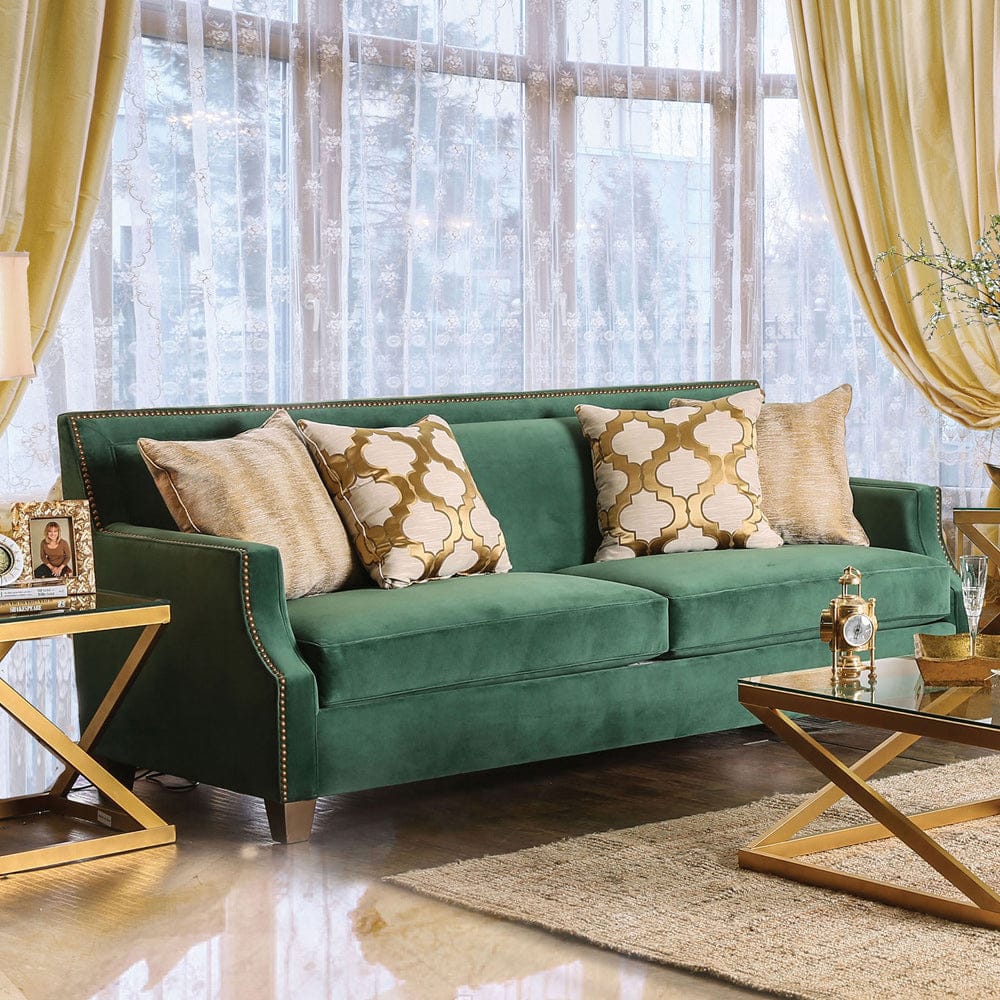 Furniture of America - Verdante Sofa in Emerald Green/Gold - SM2271-SF View 1