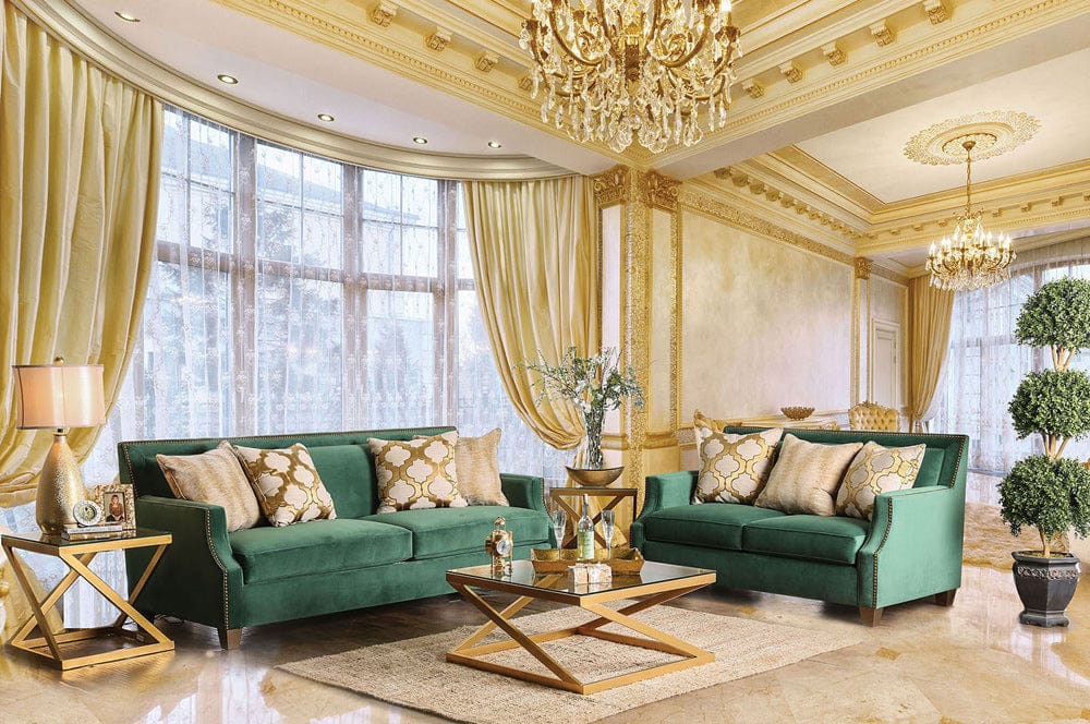 Furniture of America - Verdante Sofa in Emerald Green/Gold - SM2271-SF View 2
