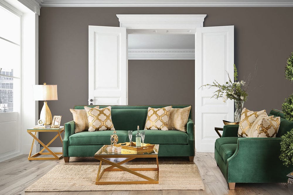 Furniture of America - Verdante Sofa + Loveseat in Emerald Green/Gold - SM2271-2PC View 2