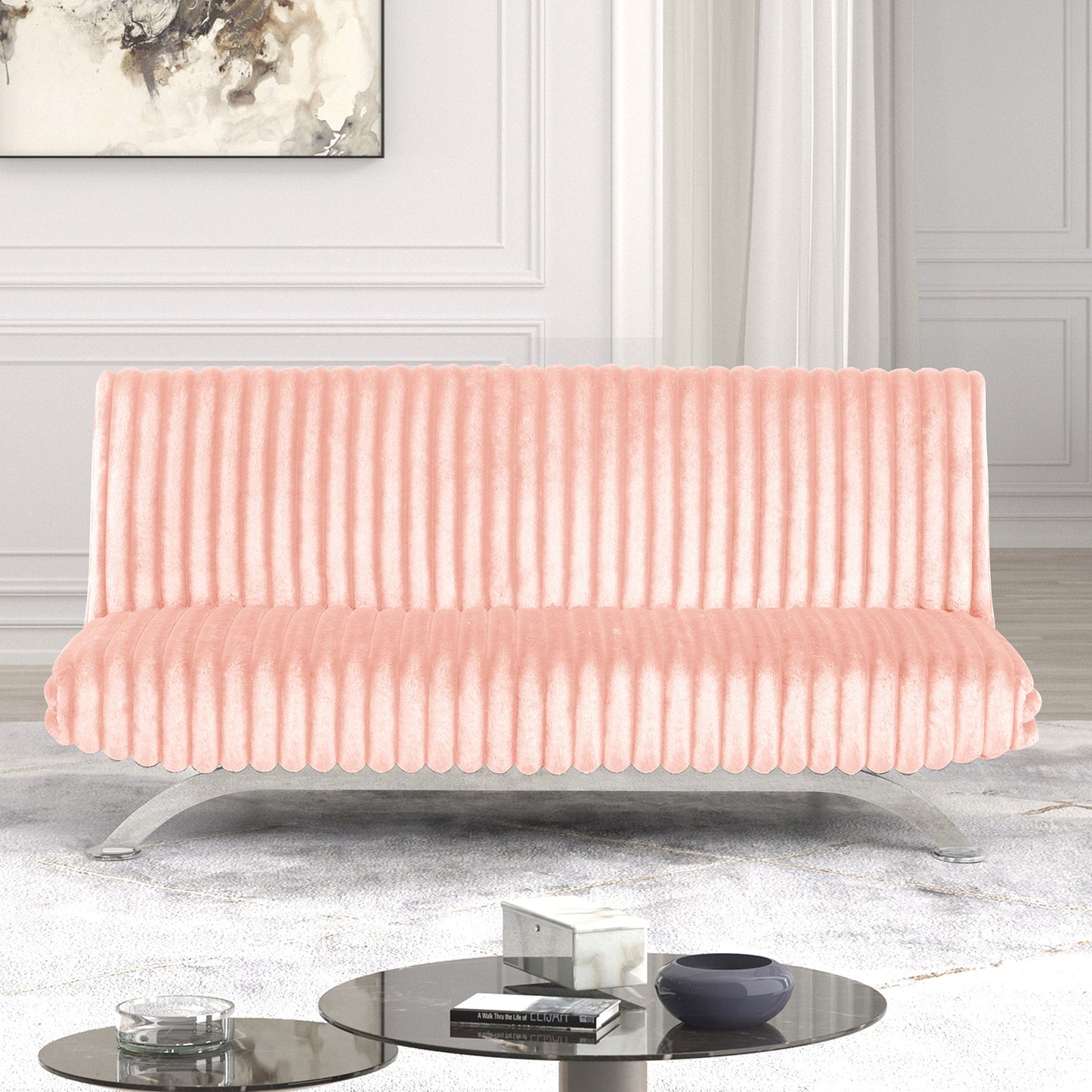 Furniture of America - Villeneuve Futon Sofa Bed in Pink - FM2906PK View 3
