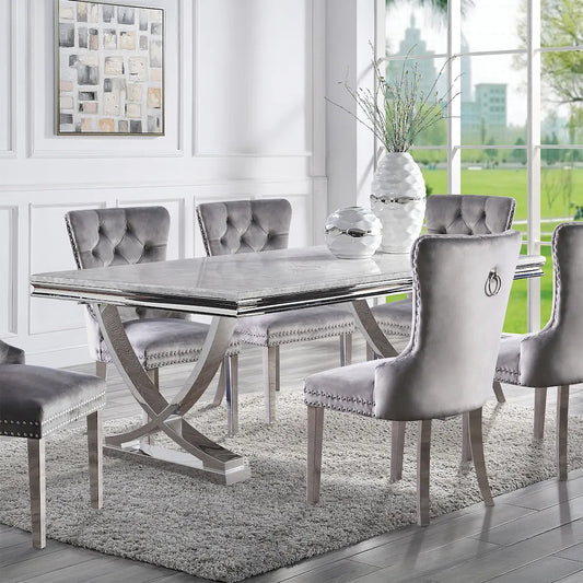 Furniture of America - Wadenswil - 6 Pc. Dining Table Set, Gray Chairs - CM3295T-7PC-AC261GY view 2