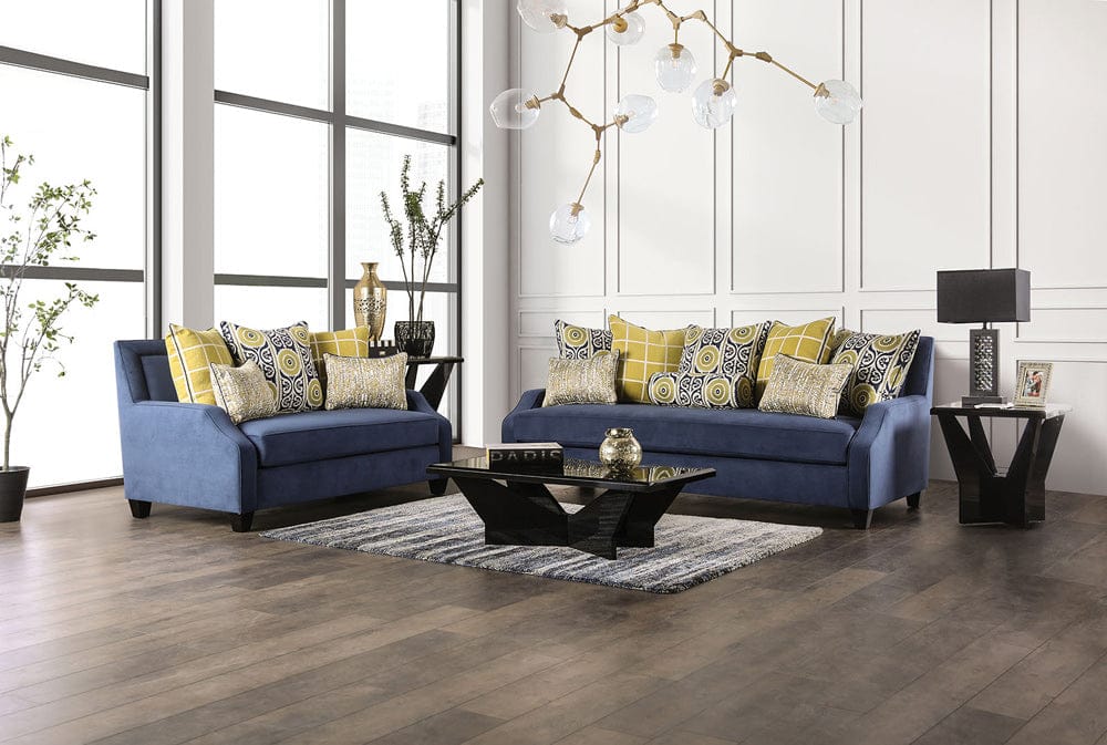 Furniture of America - West Brompton Sofa + Loveseat in Navy/Yellow - SM2274-2PC View 1
