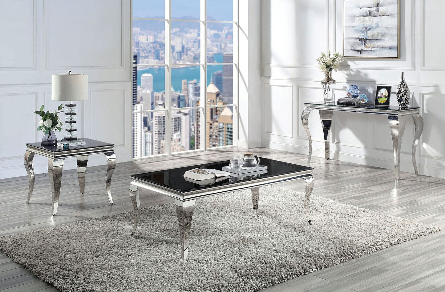 Furniture of America - Wetzikon Sofa Table in Black/Silver - CM4903BK-S-TABLE View 2