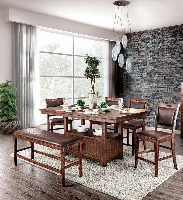Furniture of America - Wichita 6 Pc. Counter Ht. Table Set w/ Bench in Distressed Dark Oak - CM3061PT-6PC View 1
