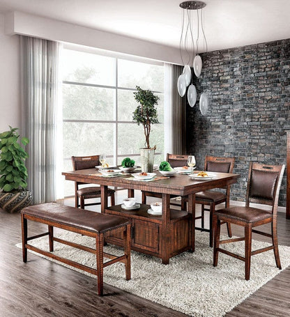 Furniture of America - Wichita 6 Pc. Counter Ht. Table Set w/ Bench in Distressed Dark Oak - CM3061PT-6PC View 1
