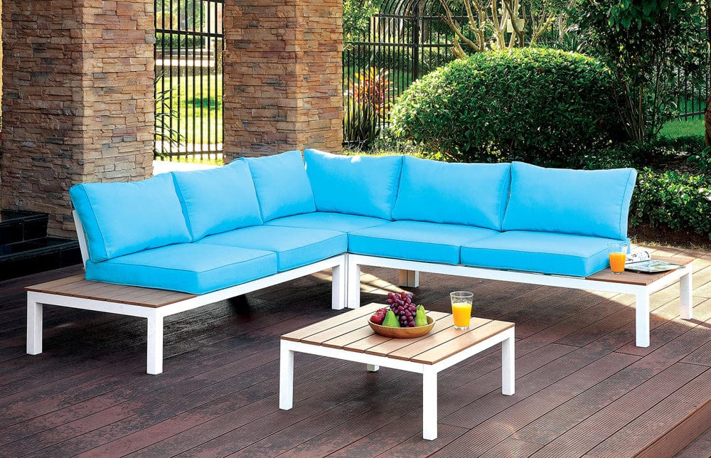 Furniture of America - Winona Patio Sectional w/ Table in White/Oak/Blue - CM-OS2580-PK View 1