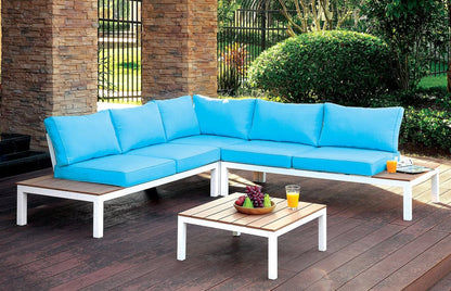 Furniture of America - Winona Patio Sectional w/ Table in White/Oak/Blue - CM-OS2580-PK View 1