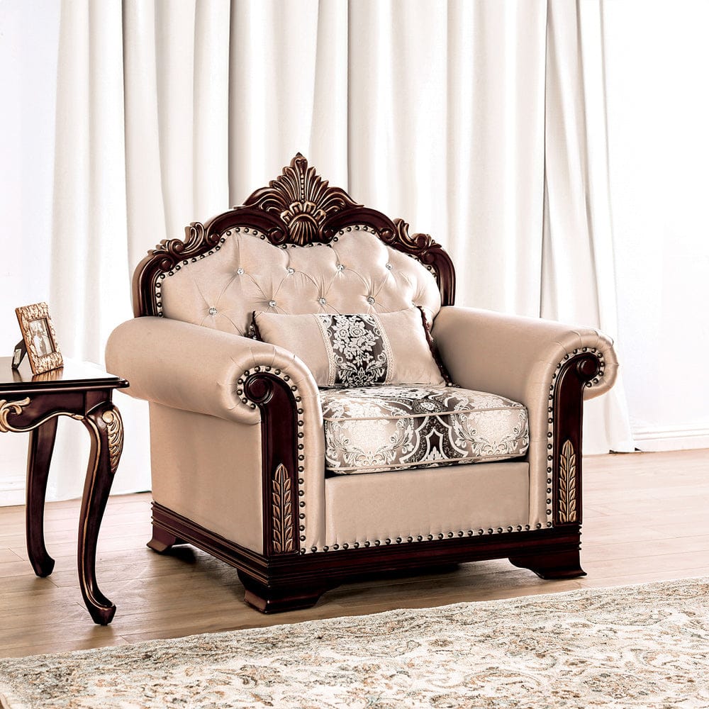 Furniture of America - Yucatan Chair in Dark Cherry/Beige - FM65004BG-CH-PK View 1
