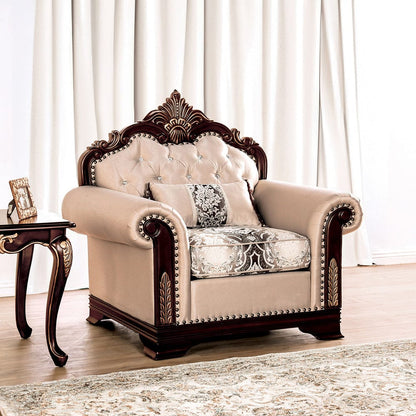 Furniture of America - Yucatan Chair in Dark Cherry/Beige - FM65004BG-CH-PK View 1