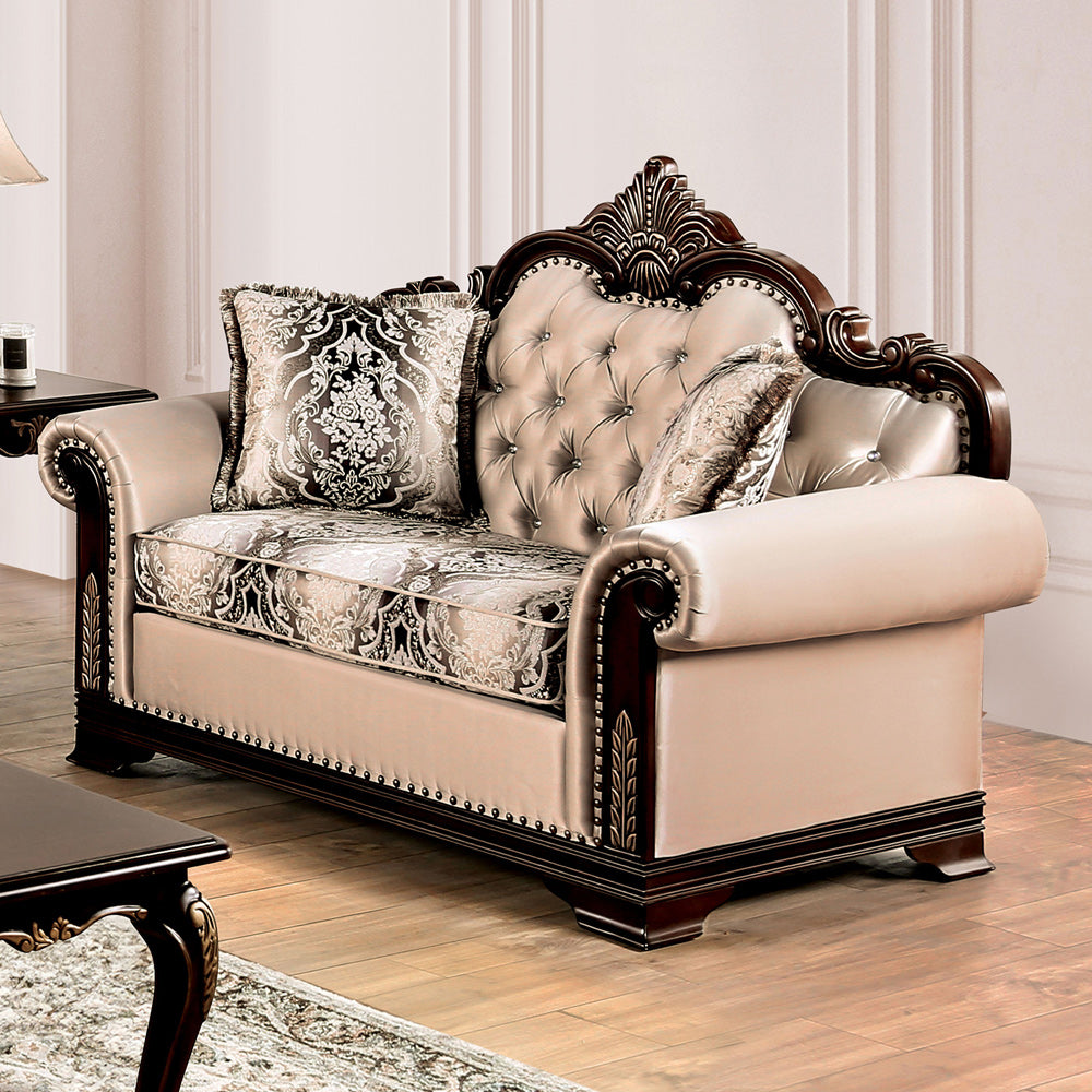 Furniture of America - Yucatan Loveseat in Dark Cherry/Beige - FM65004BG-LV-PK View 1