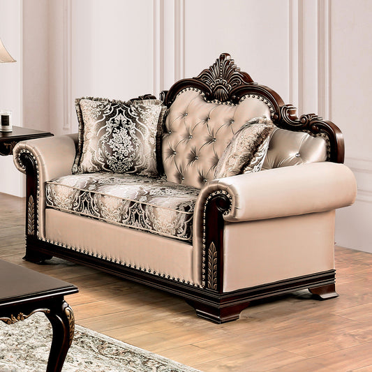 Furniture of America - Yucatan Loveseat in Dark Cherry/Beige - FM65004BG-LV-PK View 1