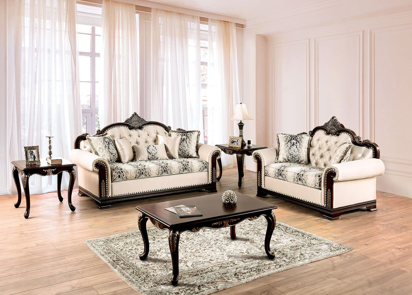 Furniture of America - Yucatan Sofa + Loveseat in Dark Cherry/Beige - FM65004BG-2PC View 1