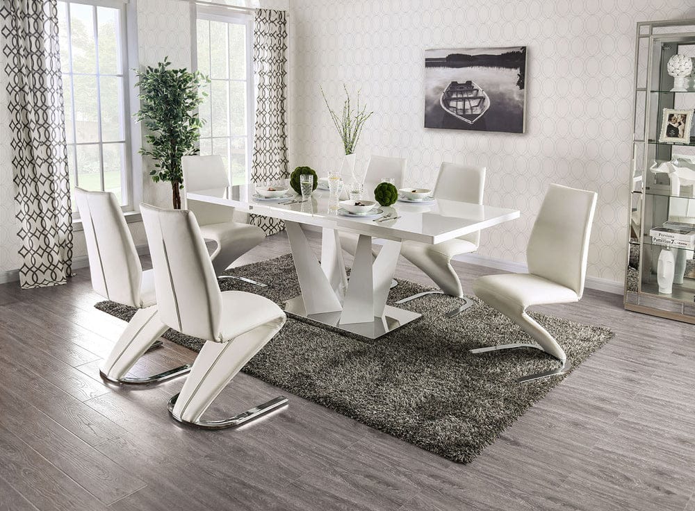Furniture of America - Zain 7 Pc. Dining Table Set in White/Chrome - FOA3742T-7PC View 1