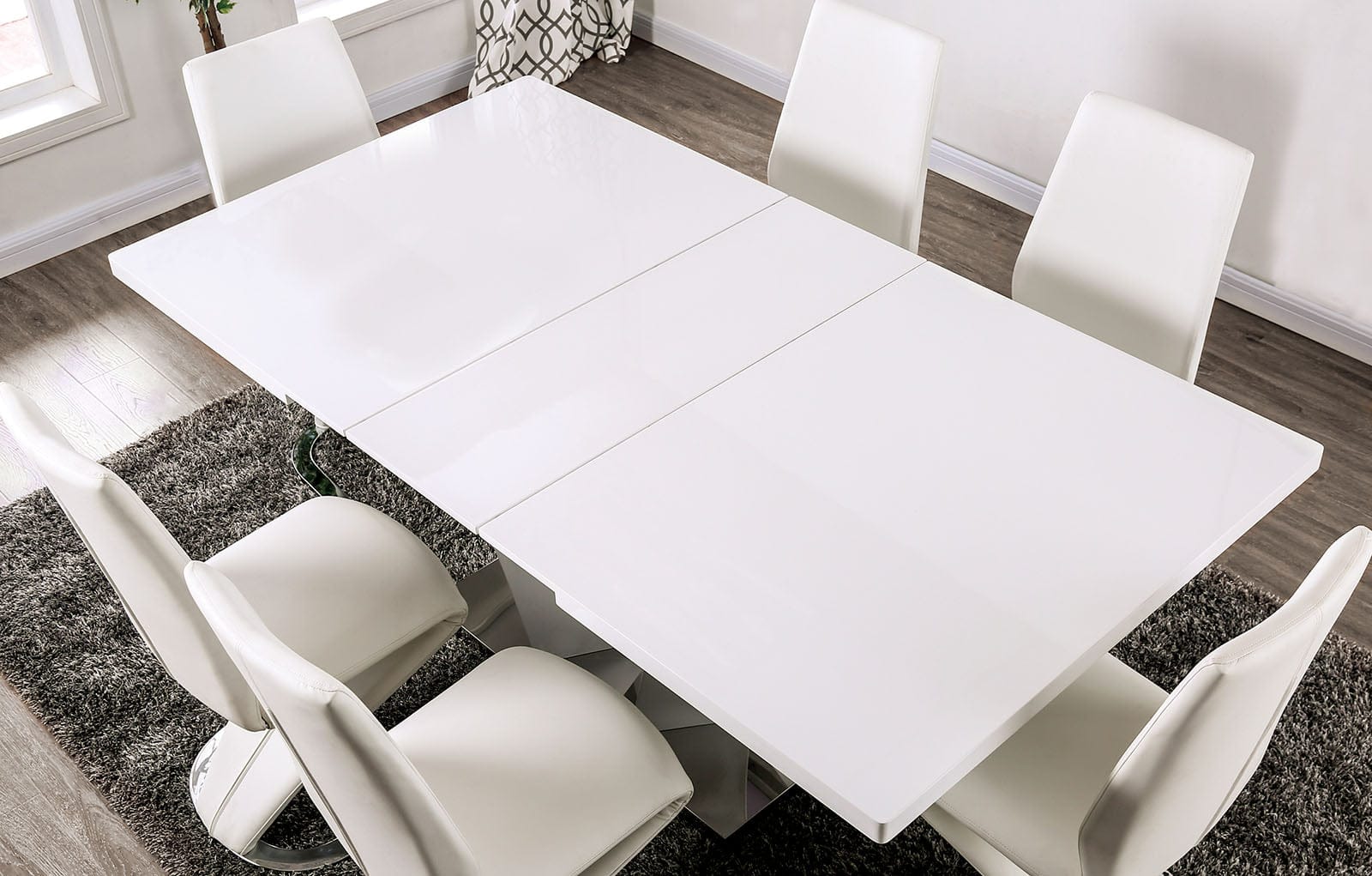 Furniture of America - Zain 7 Pc. Dining Table Set in White/Chrome - FOA3742T-7PC View 2