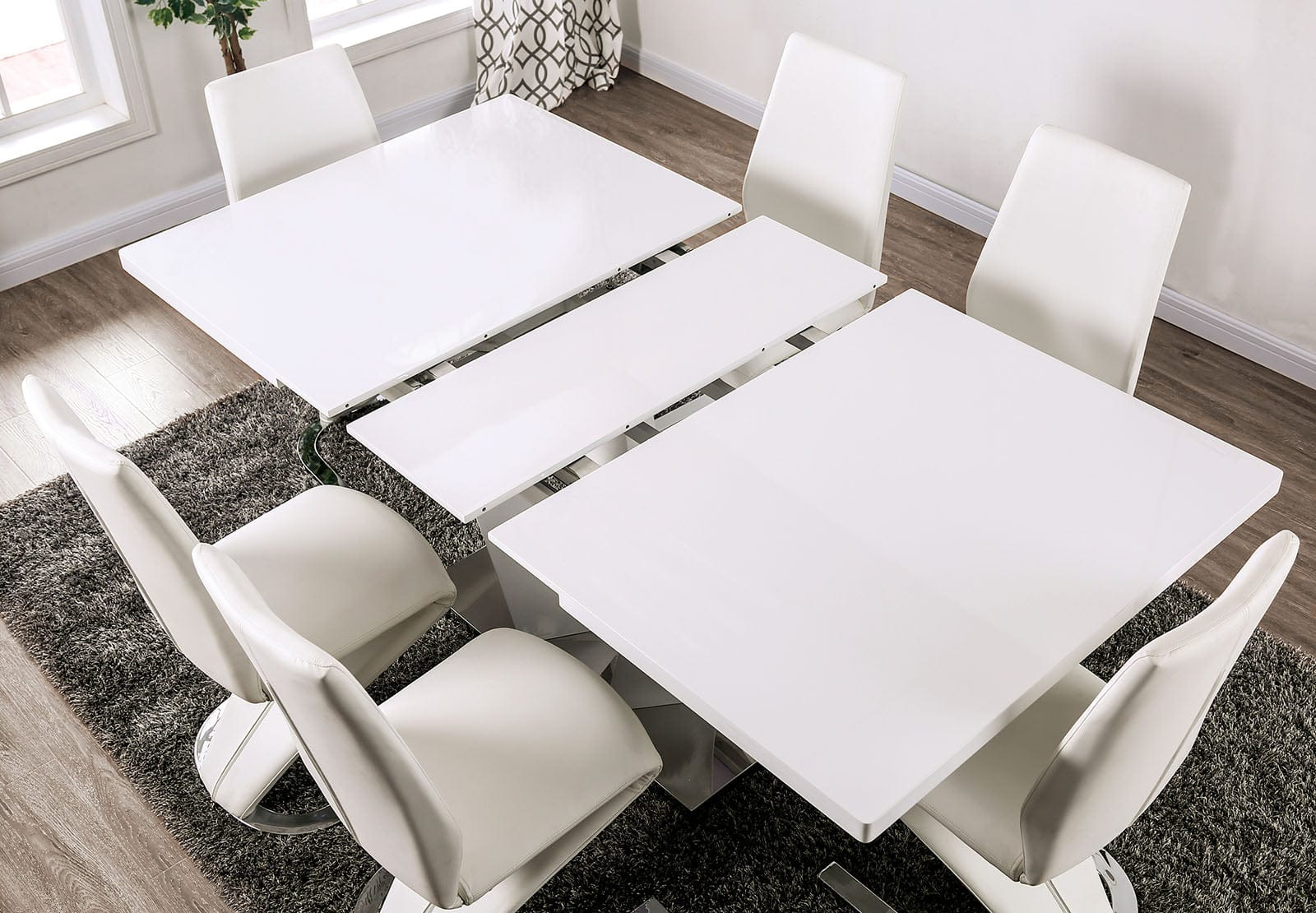 Furniture of America - Zain 7 Pc. Dining Table Set in White/Chrome - FOA3742T-7PC View 3