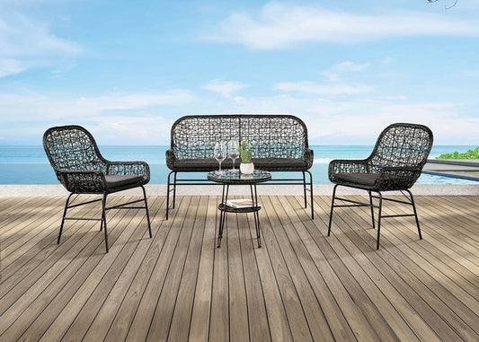 Furniture of America - Zalika 4 Pc. Conversation Set in Black - FM80010BK-T-4PC-BN View 1