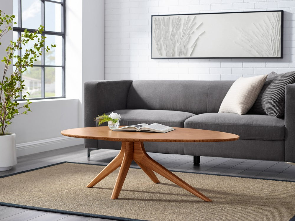 Greenington - Grace Solid Bamboo Coffee Table  Mid-Century Modern Oval Coffee Table in Amber Finish - GRC001CP view 4
