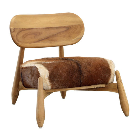 Henry & Mason - Alena Natural Teak Wood Occasional Chair with Brown and White Goat Hide Seat - DV7048 veiw 1