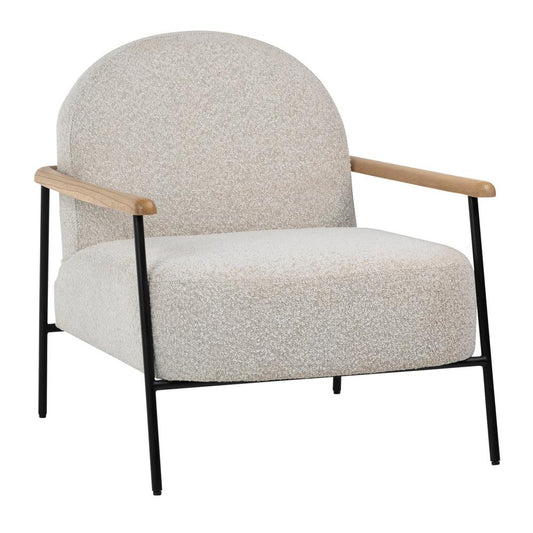 Henry & Mason - Ameria Occasional Chair in Beige Boucle Fabric with Metal Legs and Mindi Wood Armrests - DV7115 veiw 1