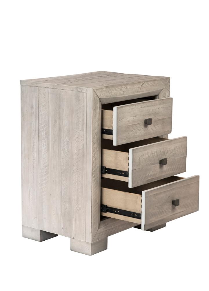Henry & Mason - Andre Solid Acacia Wood 3 Drawer Nightstand in Gray wash - DV7179 veiw 2