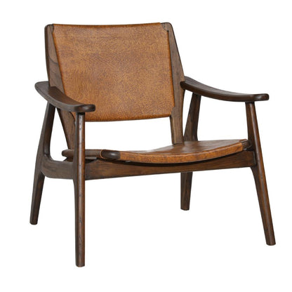 Henry & Mason - Argen Brown Teak Wood and Antique Brown Leather Occasional Chair - DV7052 veiw 1