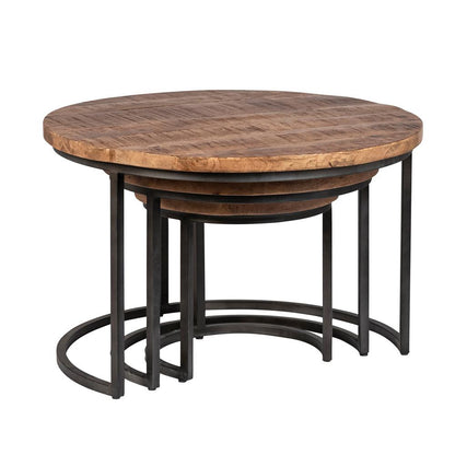 Henry & Mason - Bennington Medium Browm Mango Wood Nesting Tables with Gunmetal Iron base - Set of 3 - DV7902 veiw 1