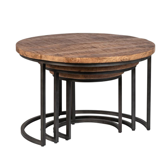 Henry & Mason - Bennington Medium Browm Mango Wood Nesting Tables with Gunmetal Iron base - Set of 3 - DV7902 veiw 1