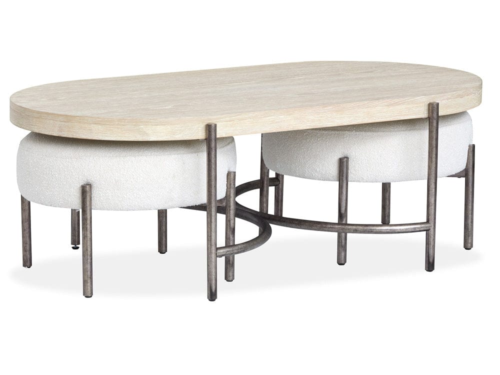 Henry & Mason  -  Branton Edgecomb Grey And Weathered Antique Nickel Oval Cocktail Table With 2 Ottomans  - AFA00991 view 1