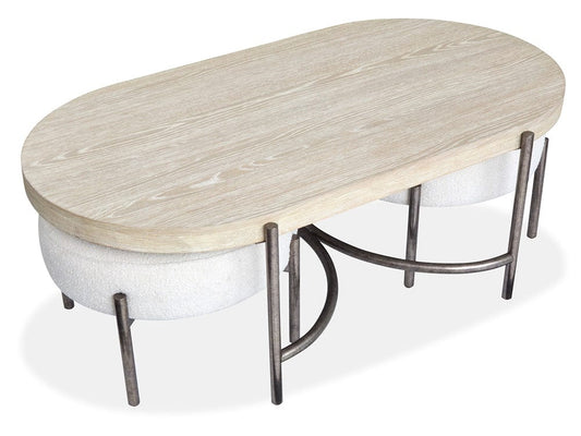 Henry & Mason  -  Branton Edgecomb Grey And Weathered Antique Nickel Oval Cocktail Table With 2 Ottomans  - AFA00991 view 2