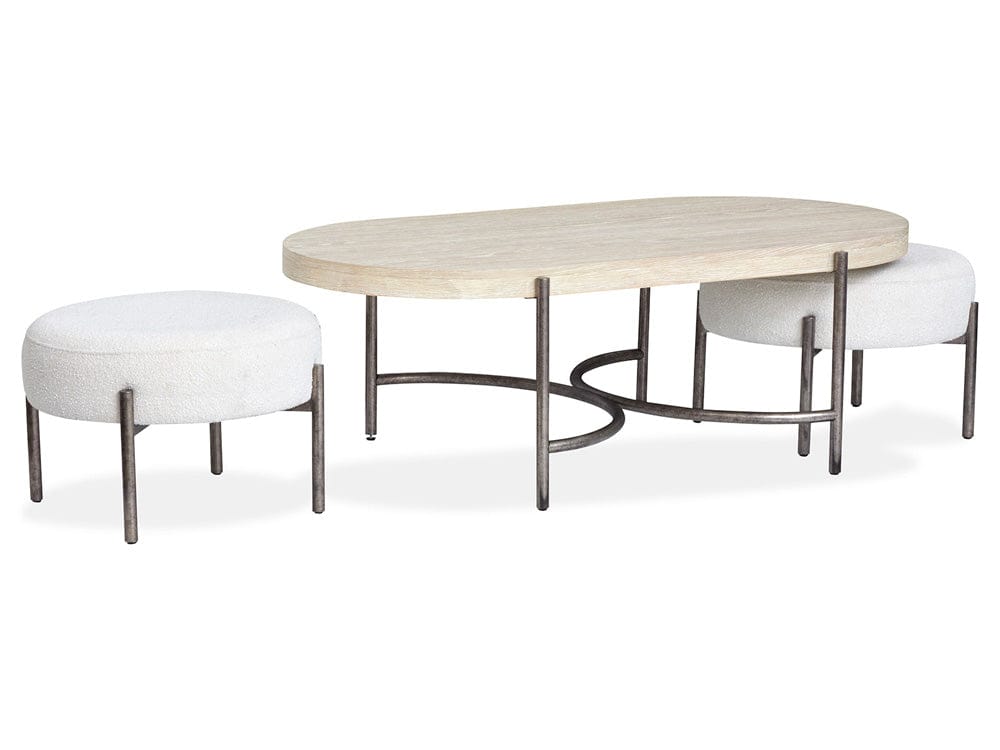 Henry & Mason  -  Branton Edgecomb Grey And Weathered Antique Nickel Oval Cocktail Table With 2 Ottomans  - AFA00991 view 4
